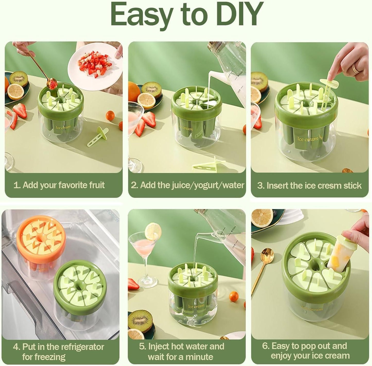 Reusable DIY 8 Pieces Ice Cream Pop Mold