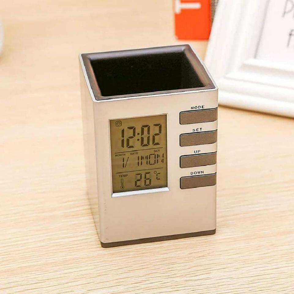 Pen Holder cum LCD Display Digital Alarm Clock