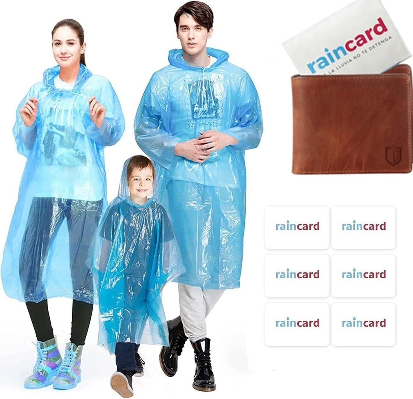 Fully Reusable Wallet Rain Card Rain Coat for Adults (Set of 5) Multicolour