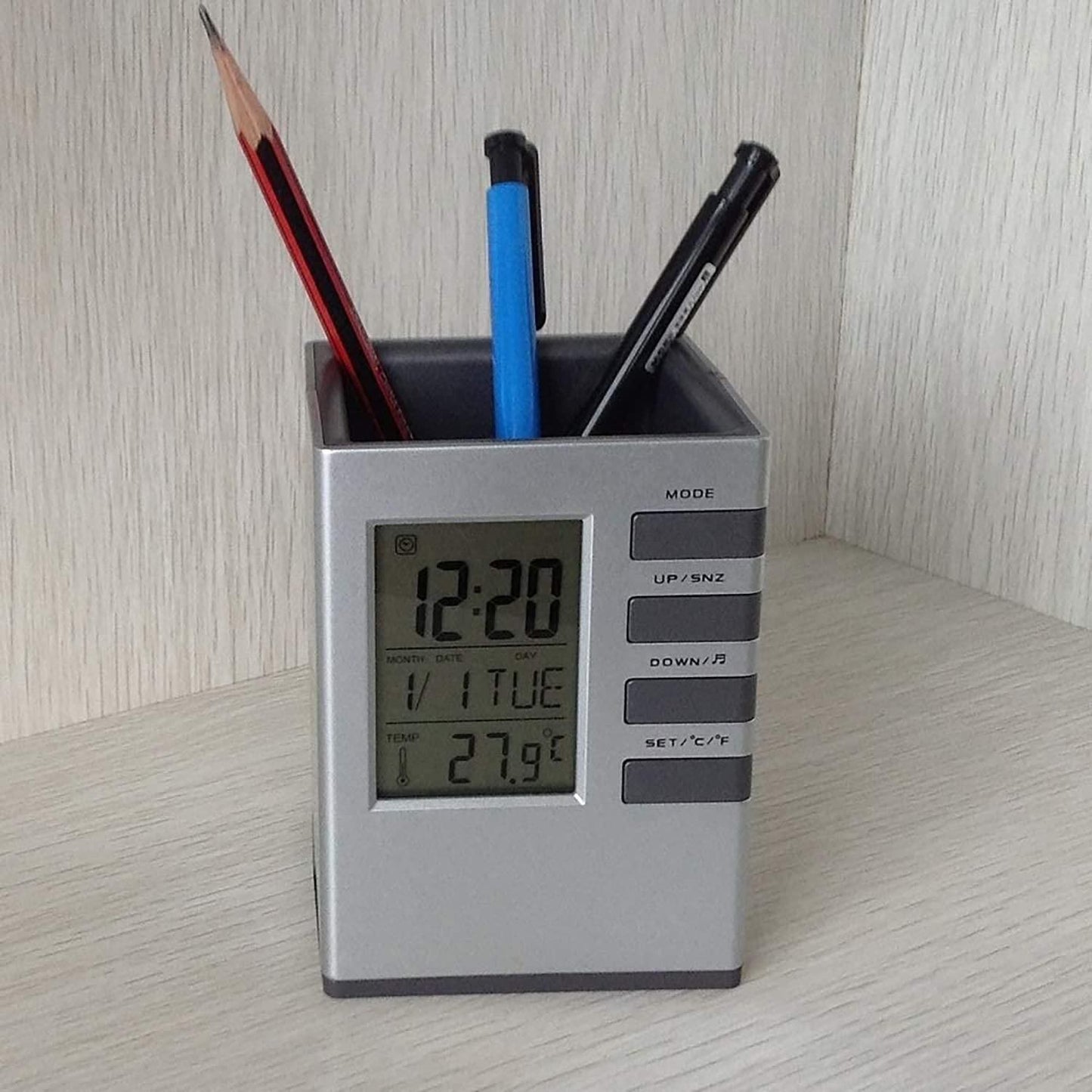Pen Holder cum LCD Display Digital Alarm Clock