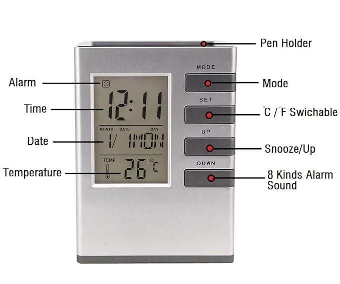 Pen Holder cum LCD Display Digital Alarm Clock